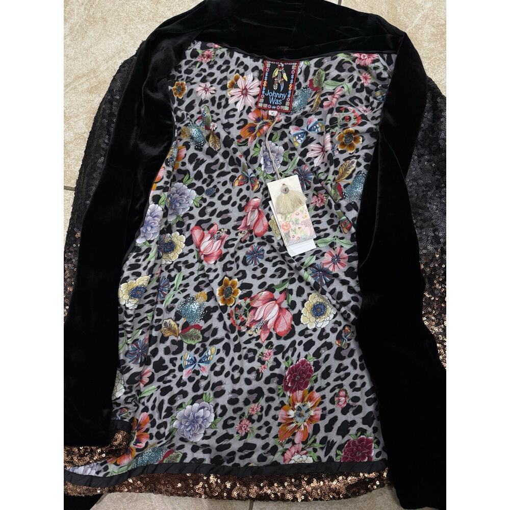 NWT Johnny Was Sequin Dorian Kimono M Black Velvet Trim - Picture 4 of 5